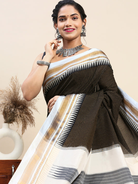 Black Thane Warp Check Saree with Top Pallu