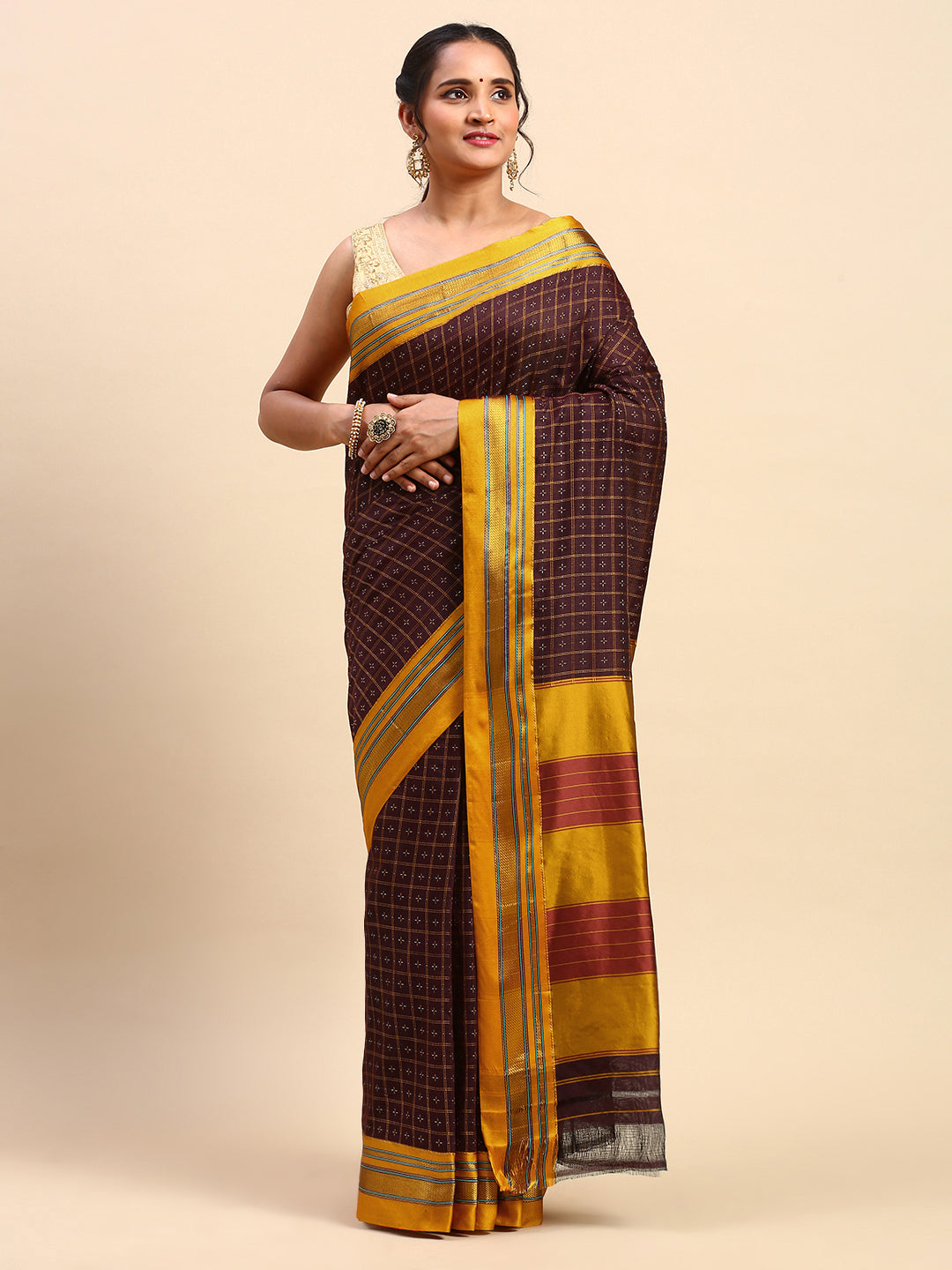 Dark Maroon Chandram Chikki Saree