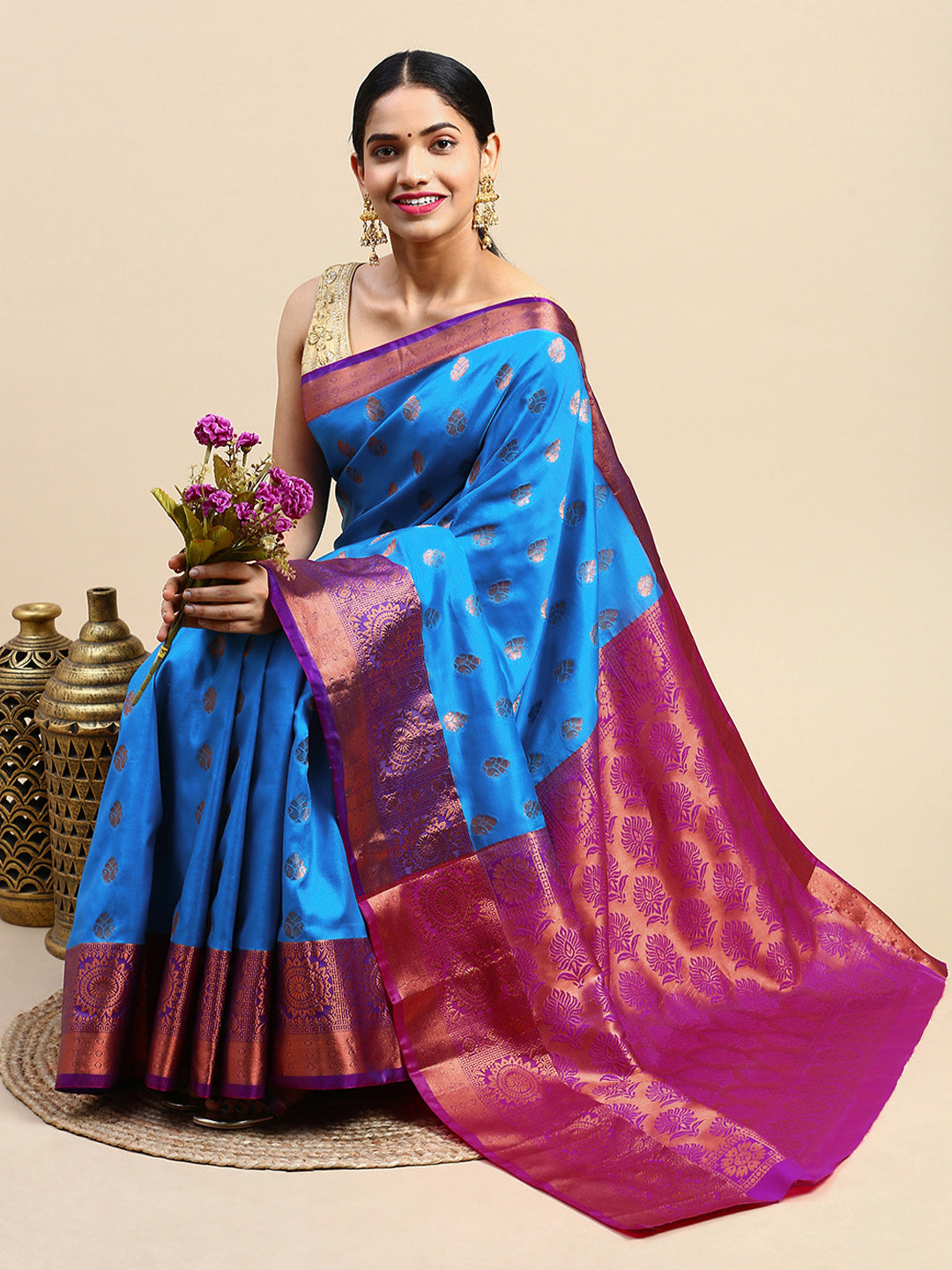 Sky Blue Traditional & Royal Kanchipuram Silk Butta Work Saree