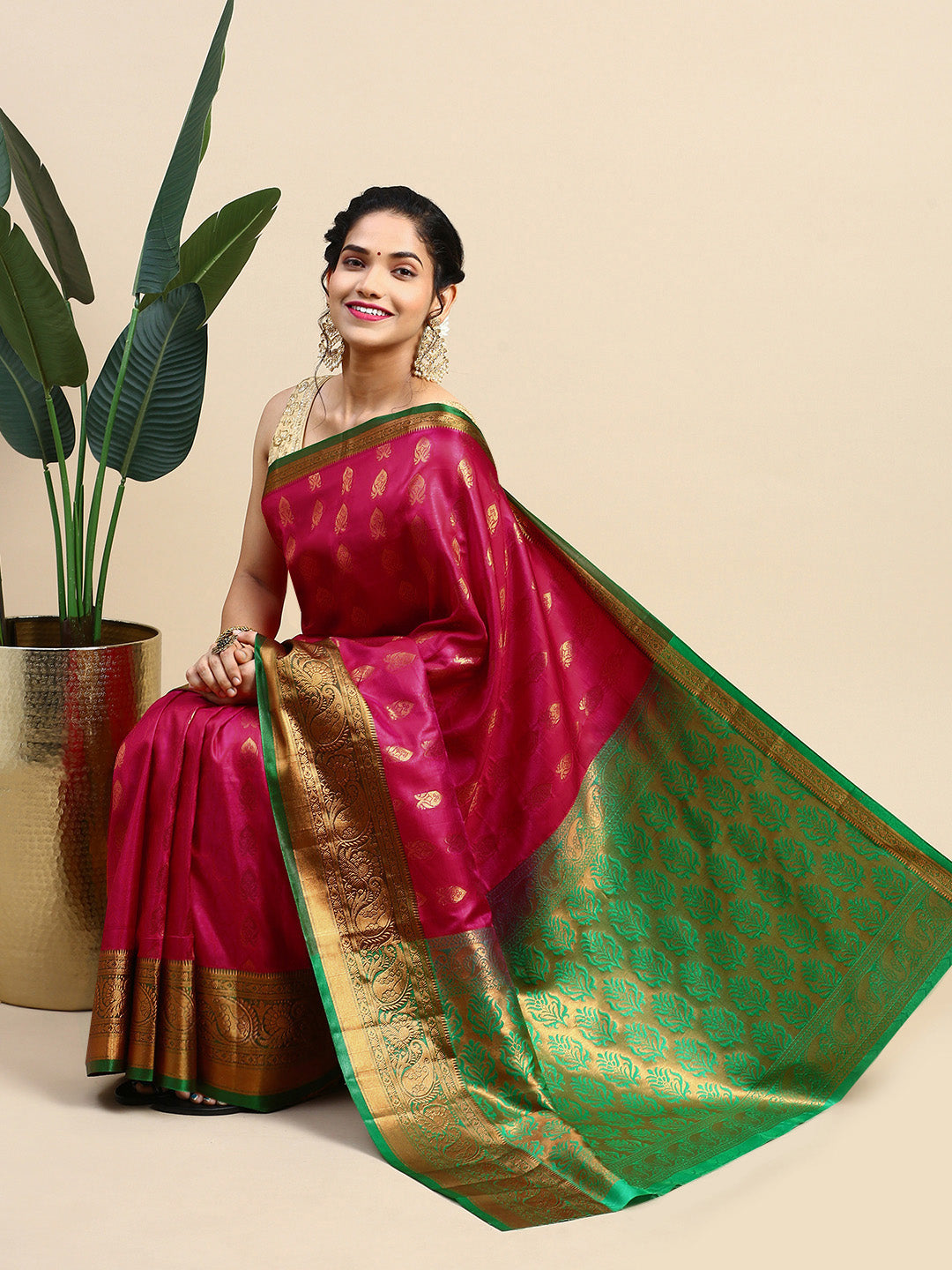 Maroon Traditional & Royal Kanchipuram Silk Butta Work Saree