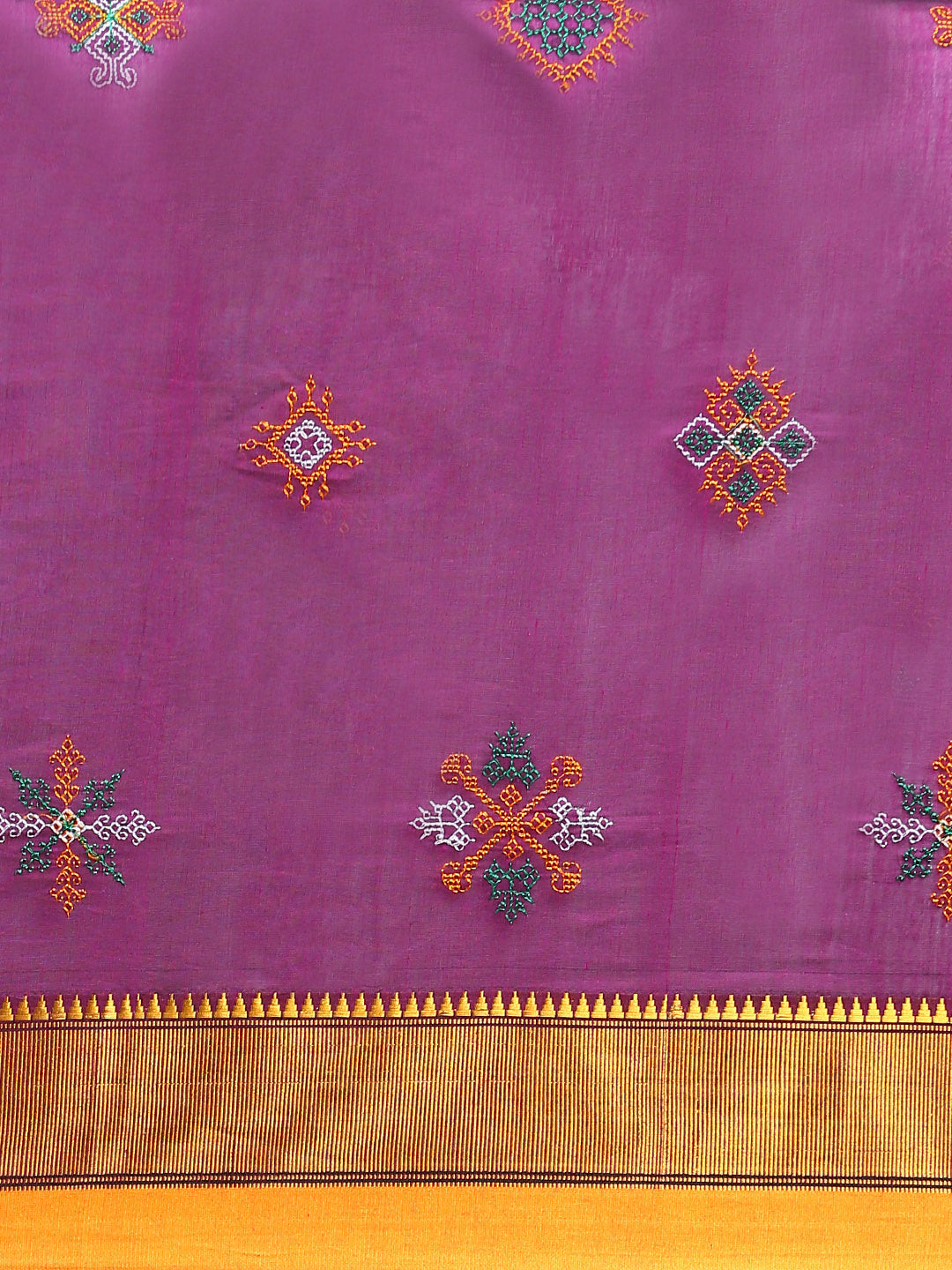 Purple Cotton Saree With Karnataka Kasuti Work And Silk Border