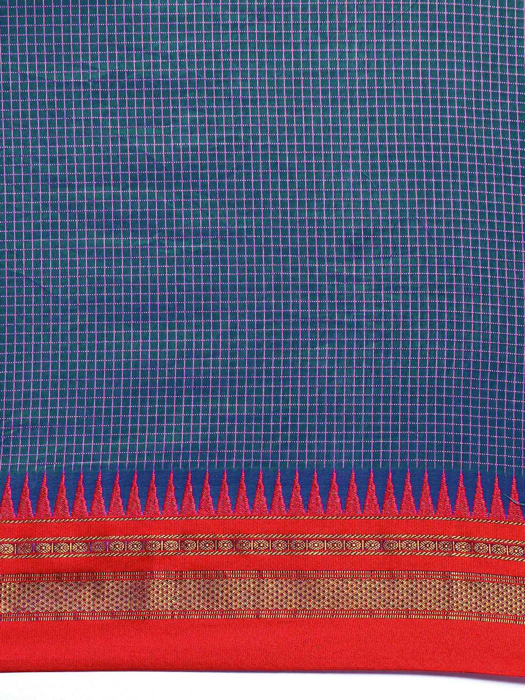 Indigo Blue Thane Warp Check Saree with Top Pallu