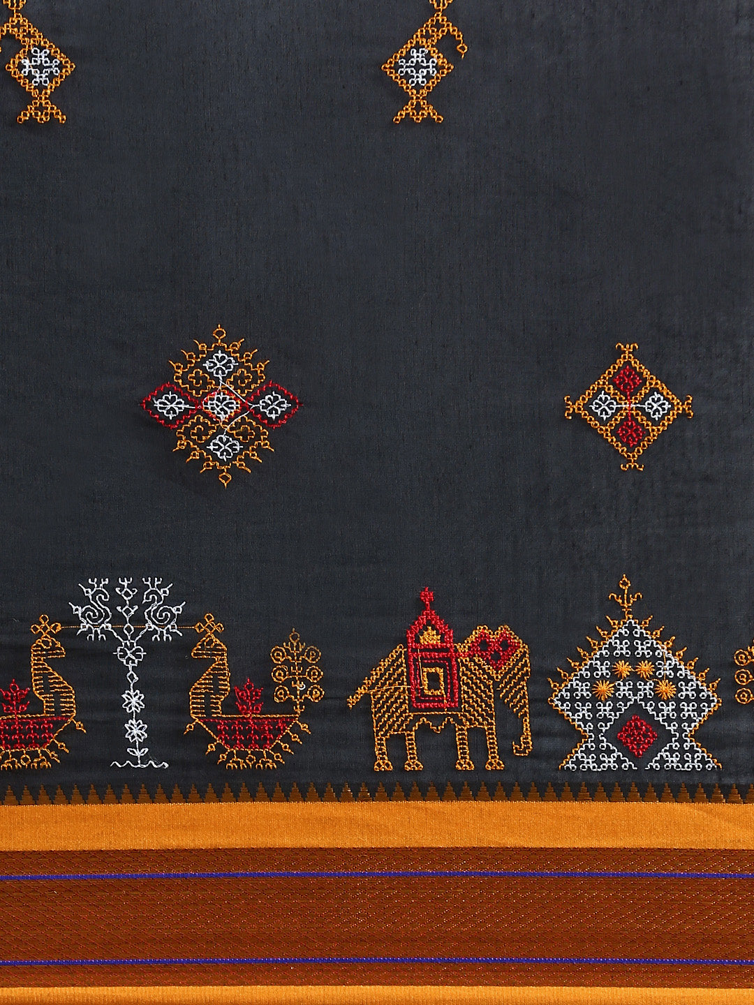 Black Cotton Saree With Karnataka Kasuti Work And Silk Border