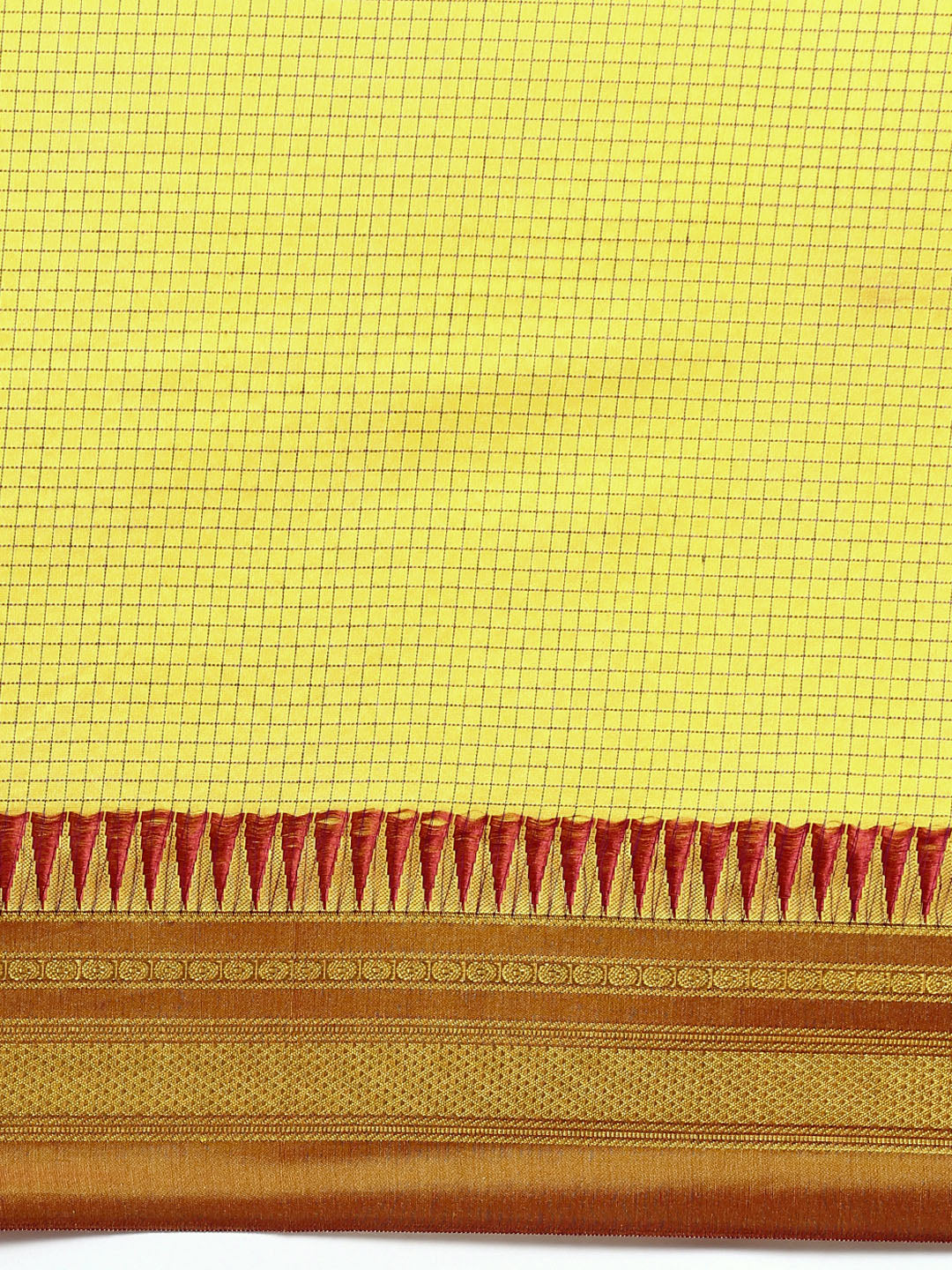 Yellow Thane Warp Check Saree with Top Pallu