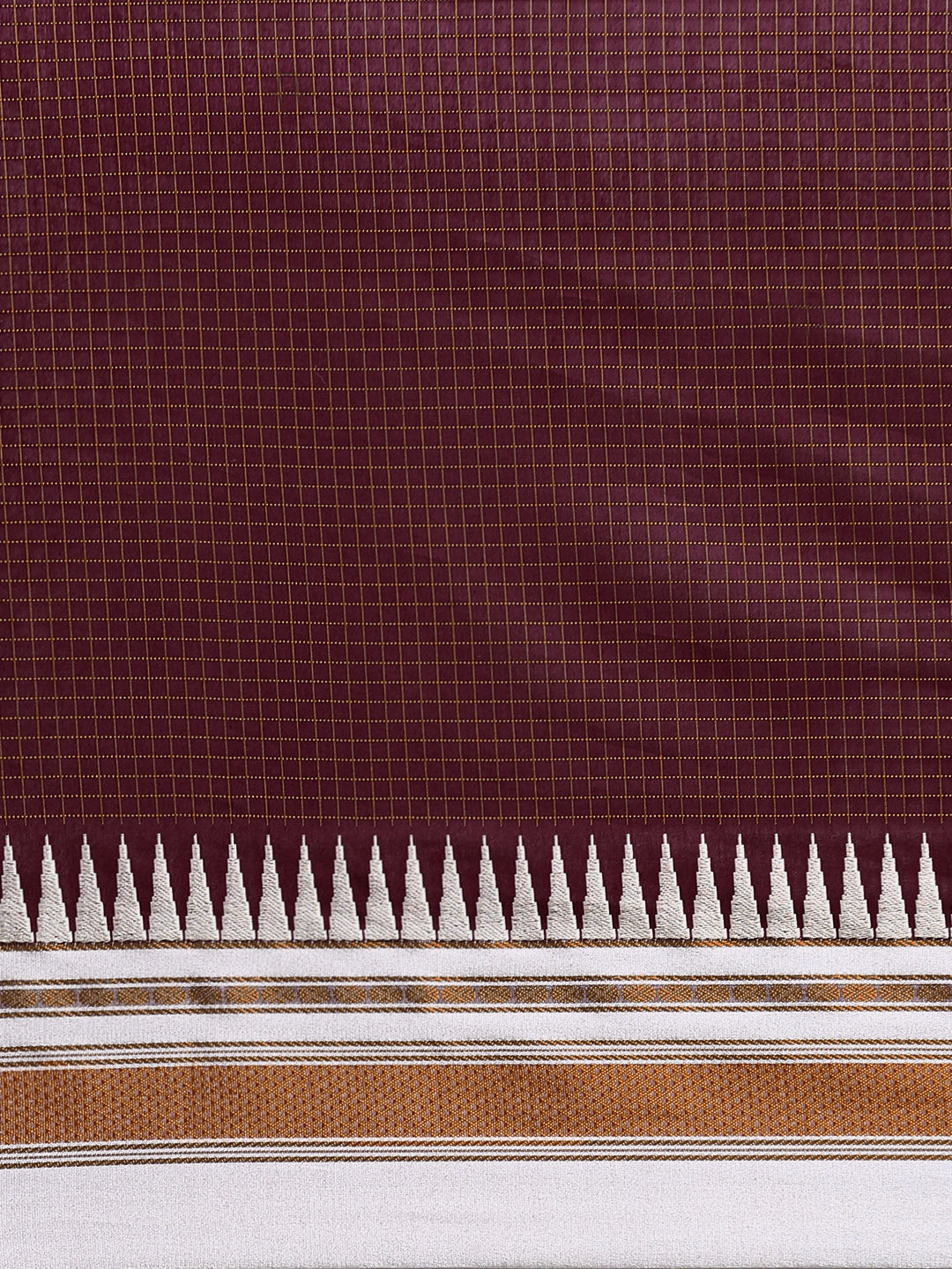 Dark Brown Thane Warp Check Saree with Top Pallu