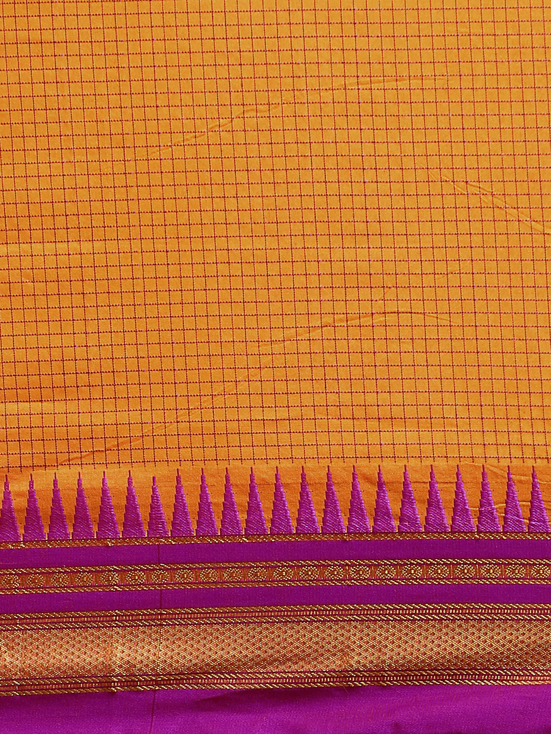 Orange Thane Warp Check Saree with Top Pallu