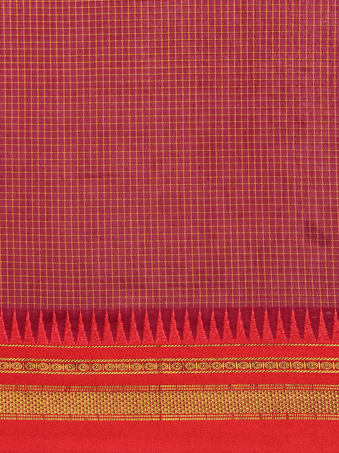 Red Thane Warp Check Saree with Top Pallu