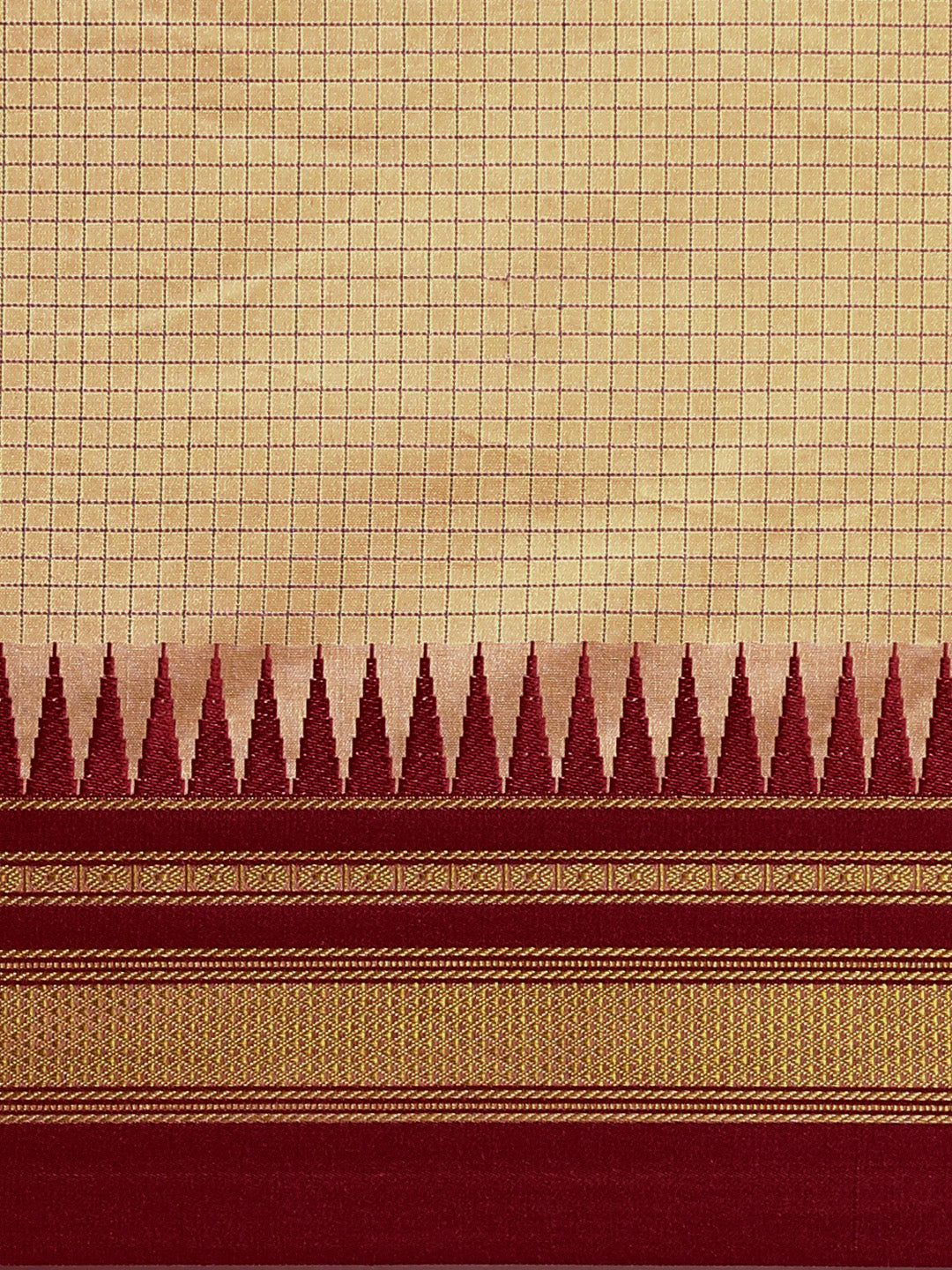 Nude color Thane Warp Check Saree with Top Pallu