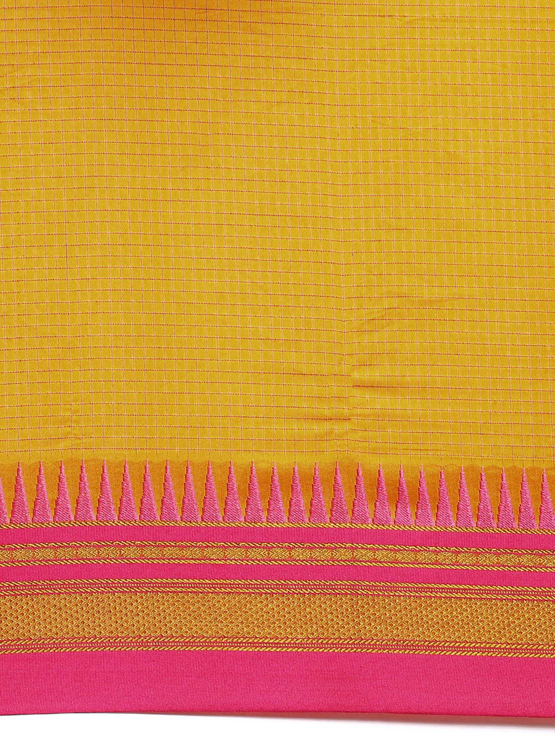 Gold Yellow Thane Warp Check Saree with Top Pallu