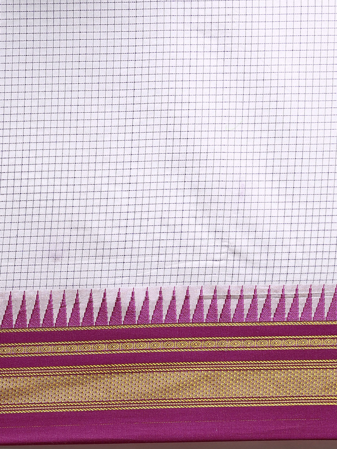 White Thane Warp Check Saree with Top Pallu