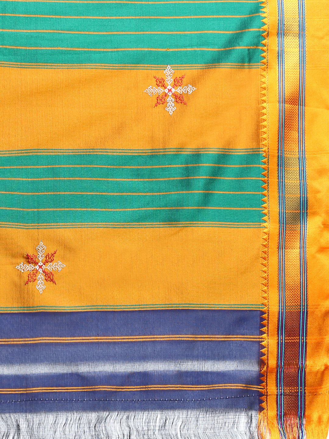 Blue Cotton Saree With Karnataka Kasuti Work And Silk Border