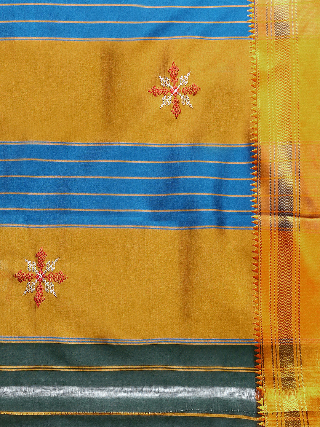 Mustard (Yellow) Cotton Saree Karnataka Kasuti WorkAnd Silk Border