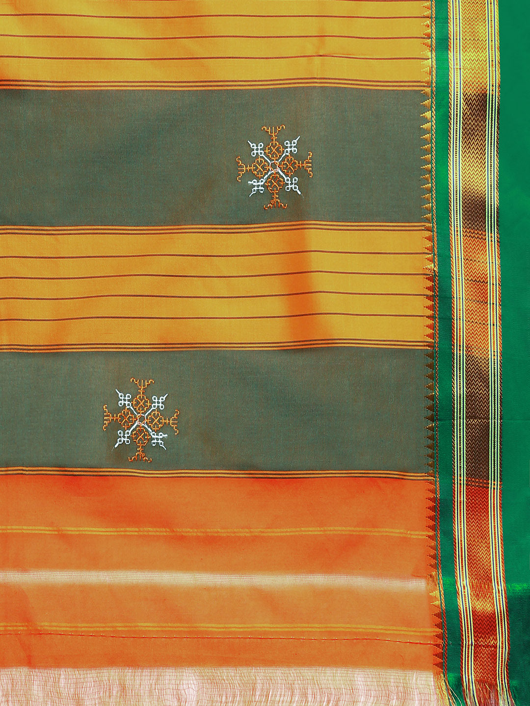 Orange Cotton Saree With Karnataka Kasuti Work And Silk Border