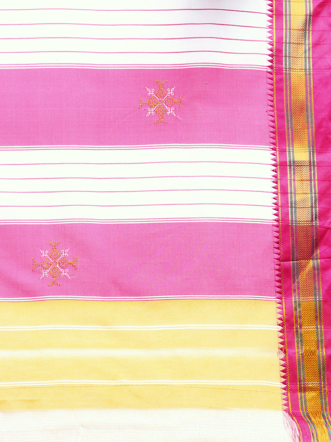 Lemon Yellow Cotton Saree With Karnataka Kasuti Work And Silk Border