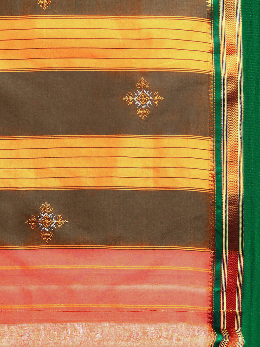 Peach Color Cotton Saree With Karnataka Kasuti Work And Silk Border