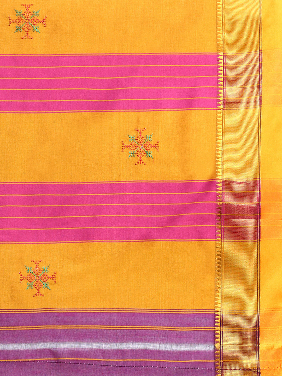 Purple Cotton Saree With Karnataka Kasuti Work And Silk Border