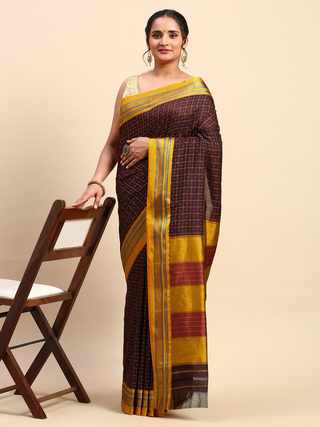 Dark Maroon Chandram Chikki Saree