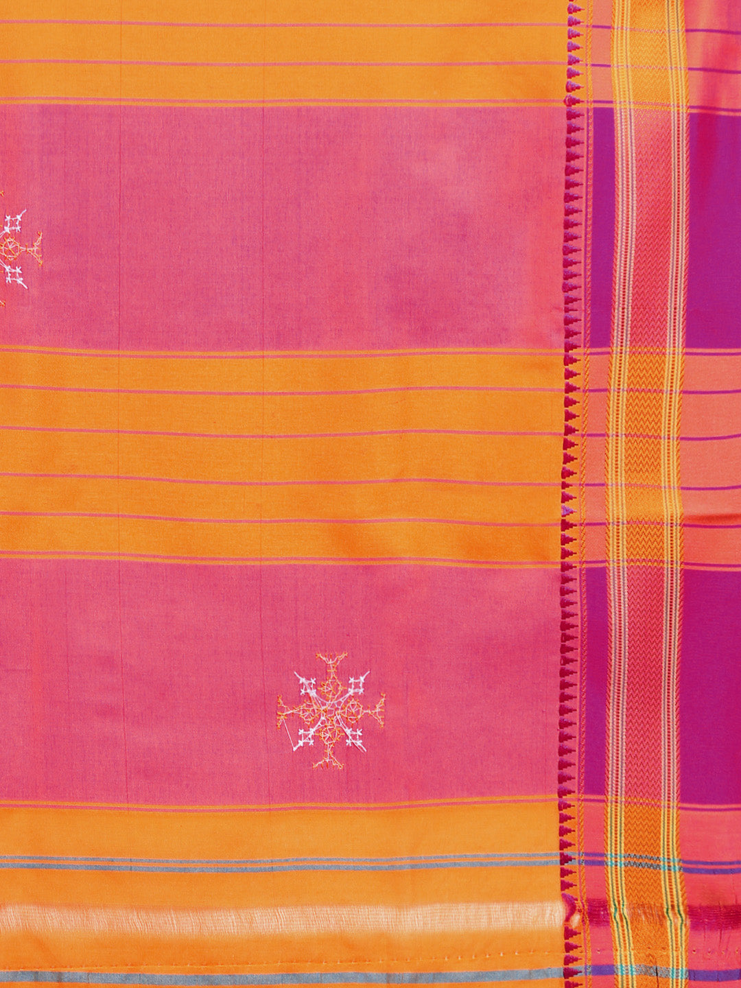 Kasuti Work Handloom Cotton Blend Saree in Mustard with Pink & Gold Border